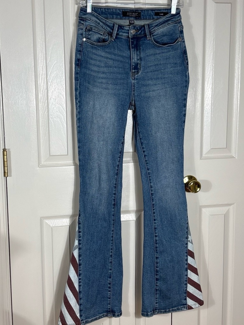 Judy Blue Denim Flare Jeans with Striped Inset